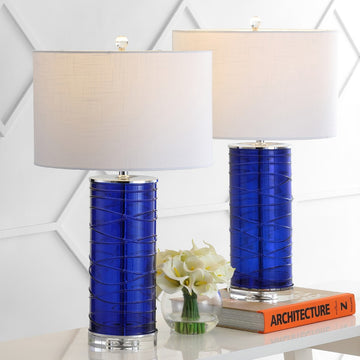 Cole 27.5" Modern Fused Glass Cylinder LED Table Lamp - JONATHAN Y